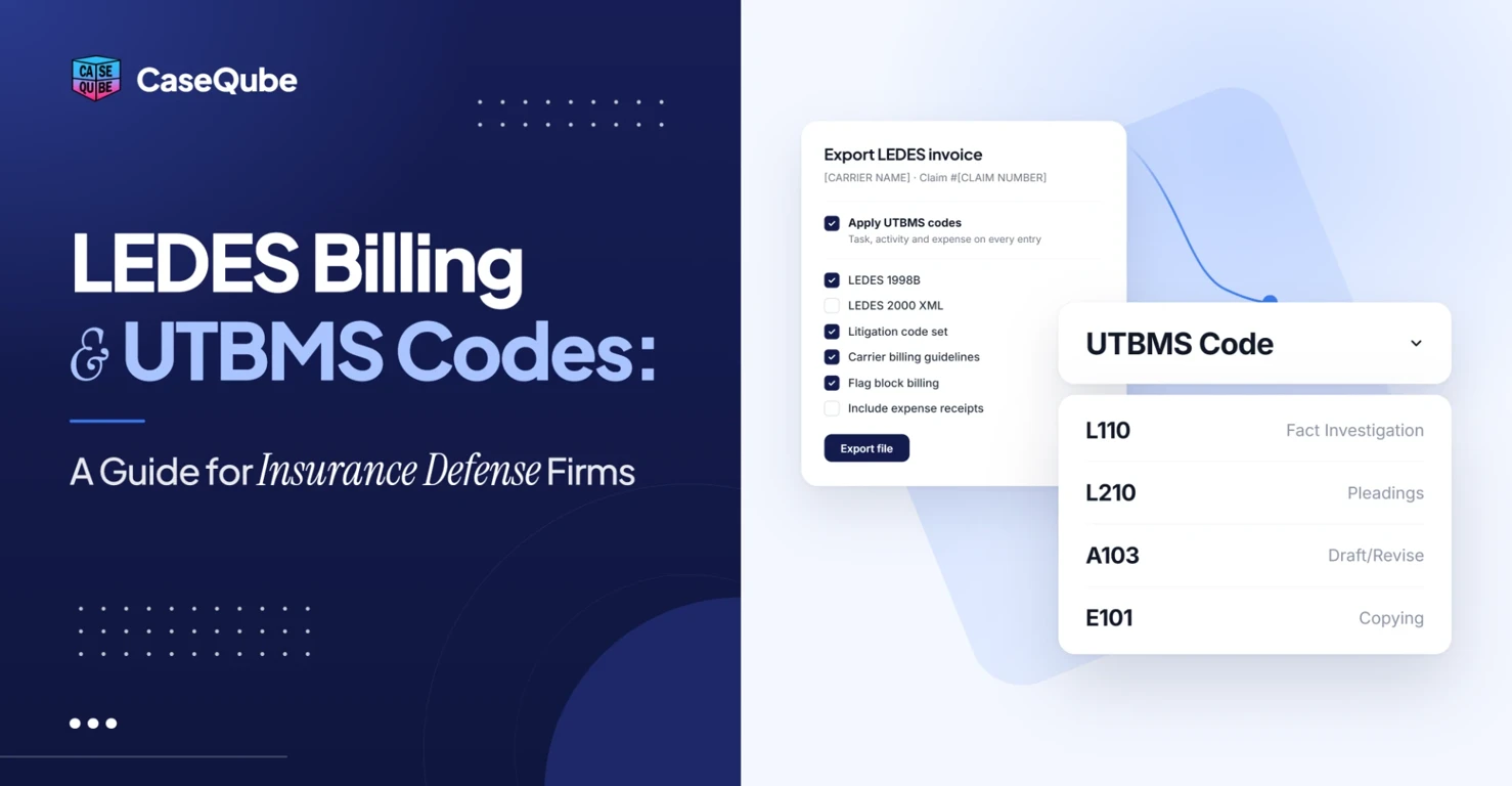 LEDES invoice with UTBMS codes for an insurance defense firm