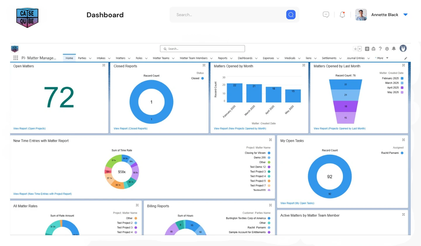 CaseQube AI-powered legal platform dashboard